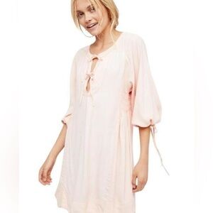 Free people, nomad, peach tie front tassel sleeves balloon mini dress XS NWT